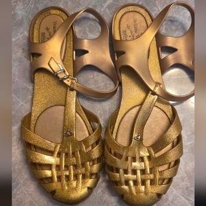 Vivienne Westwood Gold Glitter Woven T-Strap Sandals